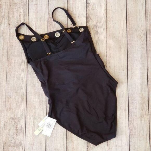 NWT Bleu Rod Beattie Hole In One Grommet One Shoulder One-Piece Swimsuit Black - Picture 8 of 11